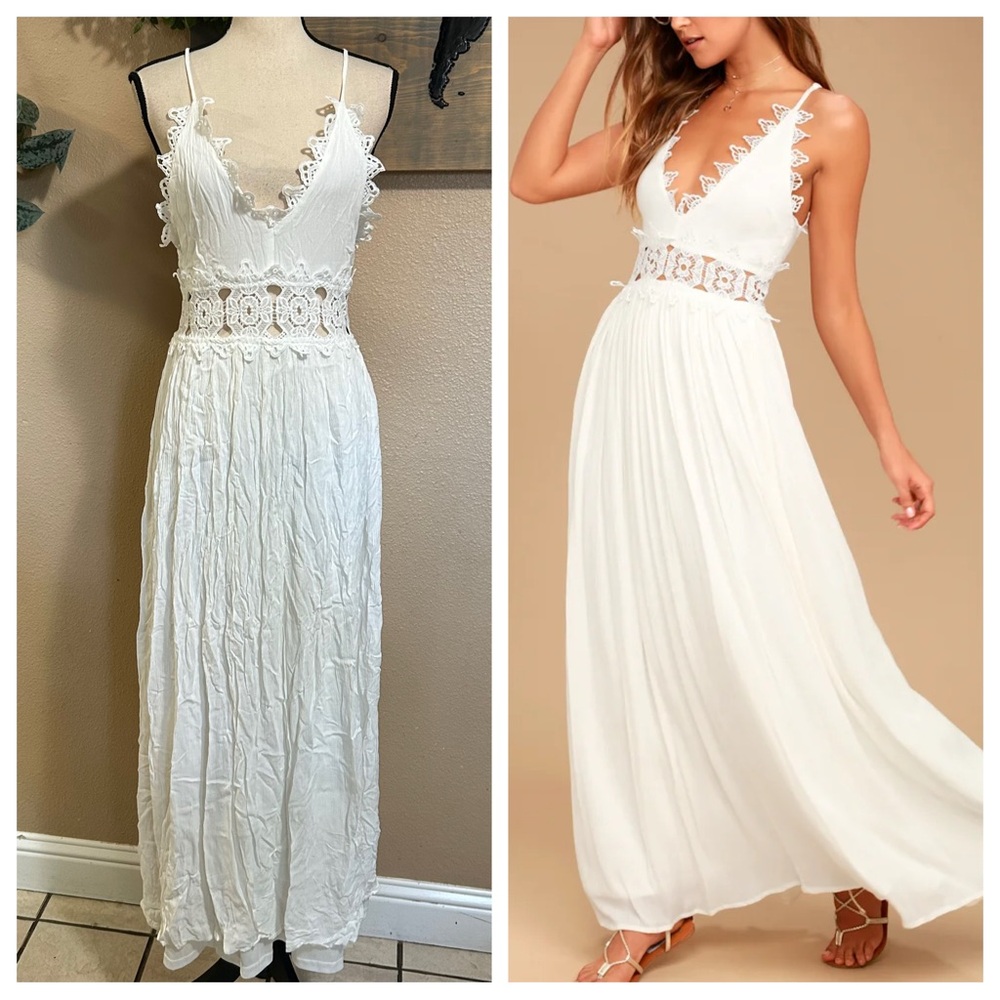 NWOT Lulus This is Love White Lace Maxi Dress size Large
